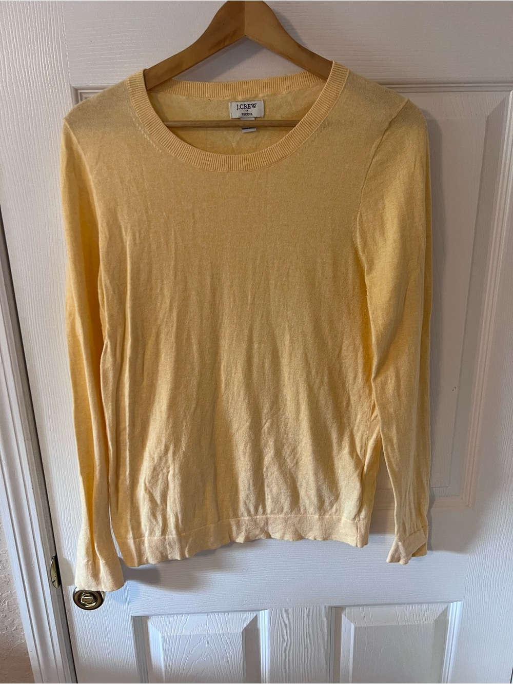 J. Crew 100% Cotton Teddie Lightweight Pale Yellow Crewneck Sweater